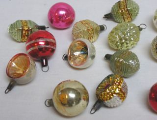  Lot of 17 Miniature Christmas Ornaments Glass Indents Plus