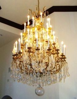 Fabulous Grand 38 Arm Brass and Crystal Chandelier by Bernard