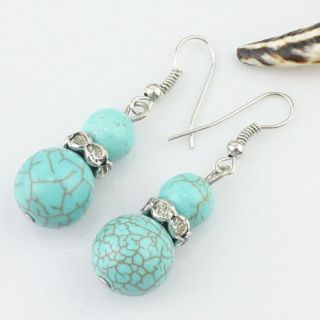 Turquoise Crackle with Austrian Crystal Dangling Drop Earrings