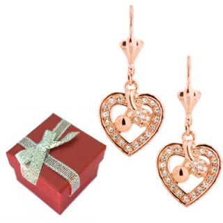 Rose Gold Pave Crystal Heart Cherries Drop Earrings