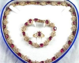 Genuine Jewelry red crystal necklace bracelet earring ring Set