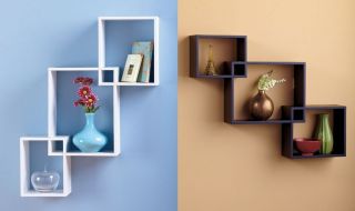  Modern Rectangle Cube Wall Shelves Display Decor Wooden Black