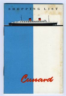 Cunard Lines On Board Ships At Sea Shopping List Booklet 1960s