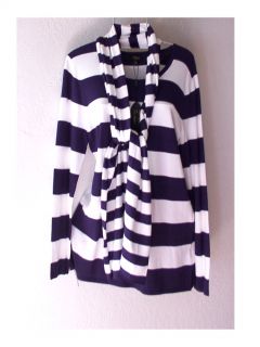 New $68 Long Navy Blue White Stripe Knit Sweater Scarf Top Set 8 10 M