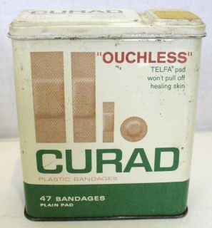 Vintage Curity Curad Ouchless Plastic Bandages Tin USA
