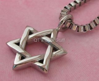 Jewish Star of David Stainless Steel Pendant 22 Box Chain Necklace