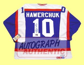 Winnipeg jersey autographed by Dale Hawerchuk. The jersey is semi pro