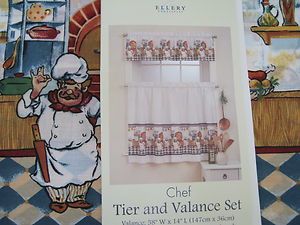 FAT CHEF Kitchen Curtains ~ Window Tiers and Valance Set New