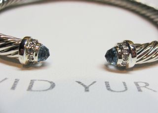 David Yurman 5mm Blue Topaz Diamond Cable Bracelet