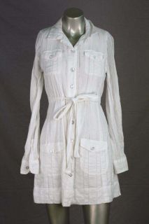 Dallin Chase Ladder Lace Voile L s White Shirt Dress S