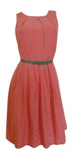 Coral Green Polka Dot Print Day Dress Stockard Size 12 New