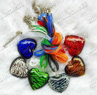  6pcs Murano Glass Heart Pendants Necklaces Fit Womens Jewelry