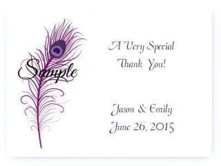 100 Personalized Custom Purple Peacock Wedding Bridal Thank You Cards