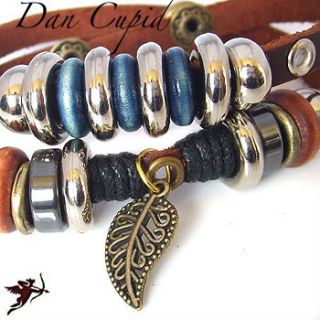 Leather Wristband Ethnic Leaf Bracelet Hemp Wood Beads