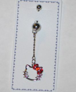 Hello Kitty Navel Piercing Dangling Belly Ring Ruby CZ