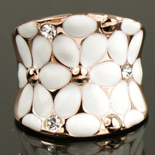 Cute Gold GP Swarovski Crystal Enamel Rose Cocktail Ring 323