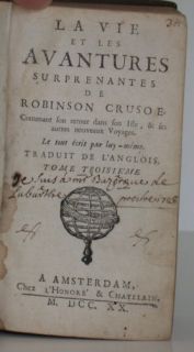 Robinson Crusoe Daniel Defoe 1st French Edition 1720