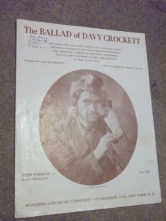 The Ballad of Davy Crockett Walt Disney Prod Songsheet