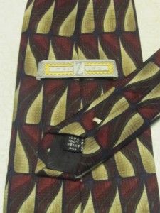ZINC Mens Designer Neck Tie SILK Geometric Burgundy/Tan/Gray/Black EUC