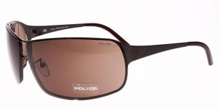 brown frame with brown lenses and police police p logo on both arms