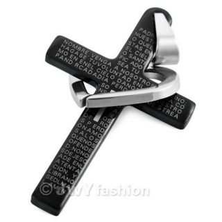 Mens Black Stainless Steel Cross Bible Heart Necklace Pendants VU071