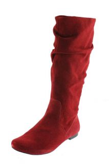 Style Co New Dannii Red Suede Round Toe Slouched Mid Calf Boots Shoes