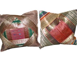 Decorative Pillow Cover Brocade Silk Sari Cushion Covers Couch Throw