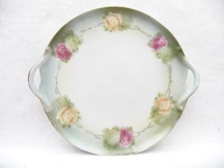 RS Germany Dainty Little Plate w Side Handles Pink Yellow Rose