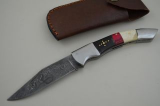 Damascus Steel Custom Handmade Folding Pocket Hunting Knife F09