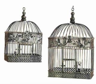 New Grey Metal Decorative Bird Cages Set Two Birdcages Glamorous Home