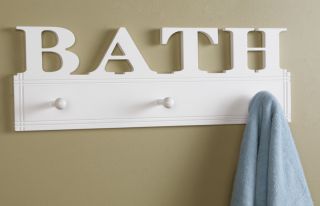Decorative Bath White Wall Sign With Hooks Hanger Towel Rack Bathroom