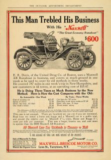 1910 Ad Maxwell Economy Runabout E R David United Drug   ORIGINAL