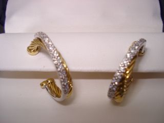 David Yurman 18K White and Yellow Gold and Diamonds Crossover Earrings