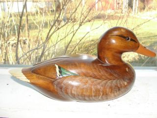 Hand carved and signed David R Jacson mallard hen wood duck decoy