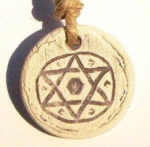 Clay Star of David Pendant w/String Necklace, Jewish Judaica Gift Made
