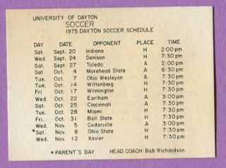 1975 University of Dayton Flyers Soccer Schedule K0411