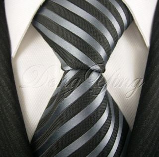 Deng Ying New Striped Black Jacquard Woven Mens 100 Silk Ties Necktie