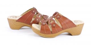 Dansko Serena Waxy Brandy Leather Slides Shoes 39 New