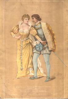 HENRY IRVING & ELLEN TERRY RARE 1884 COLOR MUCH ADO LITHOGRAPH*