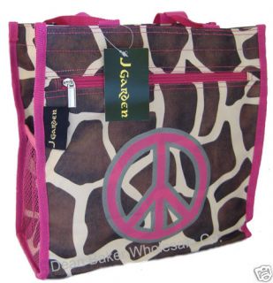 Peace Sign Pink Giraffe Animal Print Shopping Tote Bag