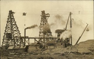 Oil Derricks Oil Mining Set Up Beat Up Buildings c1910 Real Photo