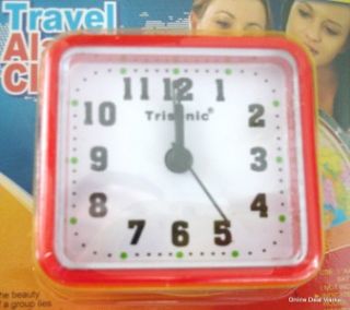 Travel Alarm Clock Small Desk AA Battery Operated Red