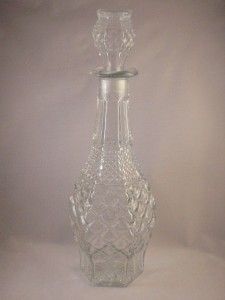 Vintage Clear Pressed Glass Whiskey Wine Liquor Decanter Bottle
