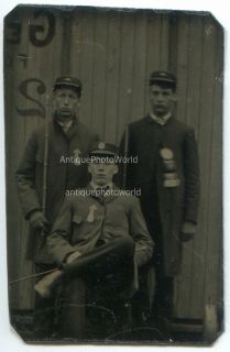 Railroad Workesr with Badges Antique Gem Tintype Photo