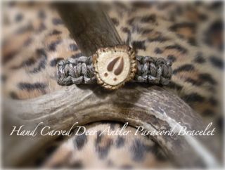 Carved Bone Collector Deer Burr Antler Paracord Survival Bracelet