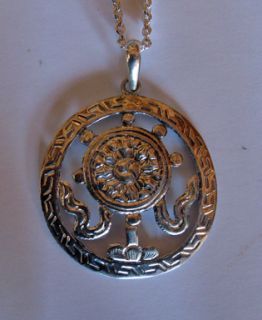 Tibetan Buddhist Pure Silver Auspicious Wheel of Dharma Necklace