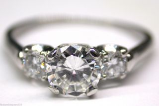 Vintage 1940s Platinum Round Diamond 3 Stone Engagement Wedding Ring