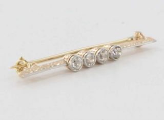 Antique Art Deco 14k Yellow Diamond Bar Brooch Pin Vintage Jewelry