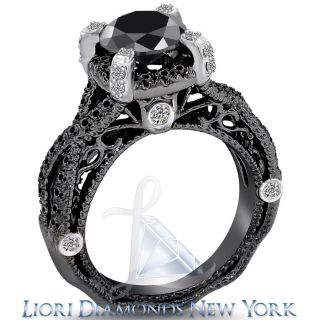 52 Ct Certified Natural Black Diamond Engagement Ring 14k Black Gold