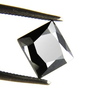 03 Cts natural princess cut certified black diamond solitaire